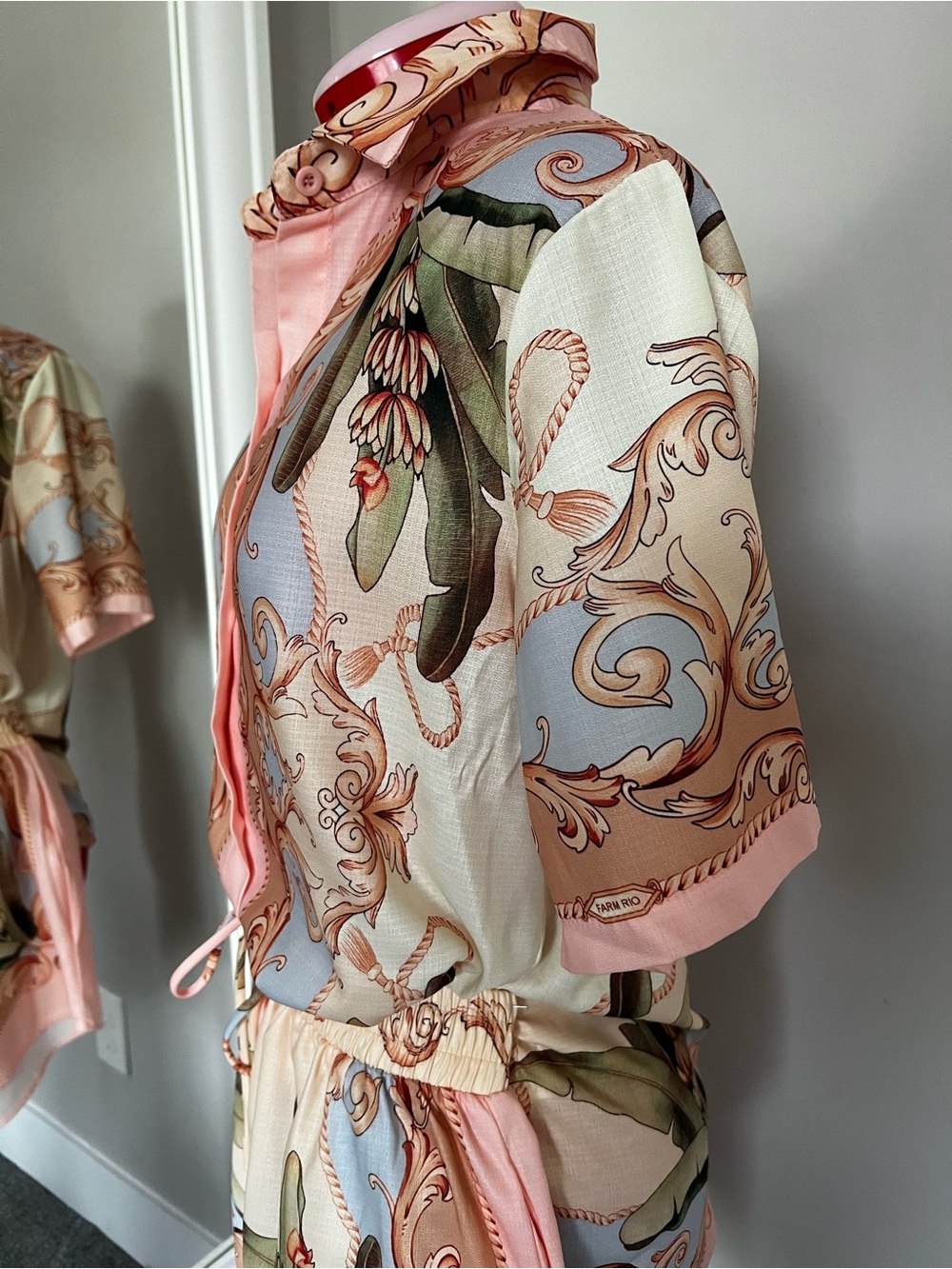 Faux FARM Rio Pink, Cream & Blue Printed Short Jumpsuit - Picture 5 of 9